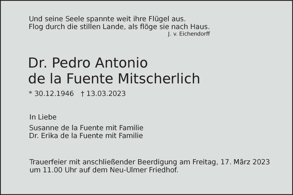 Wir trauern um Pedro de la Fuente, gestorben am 13.3.2023